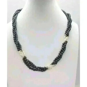 Vintage Freshwater Pearl & Hematite Necklace Choker Multi Strands Twisted Classy